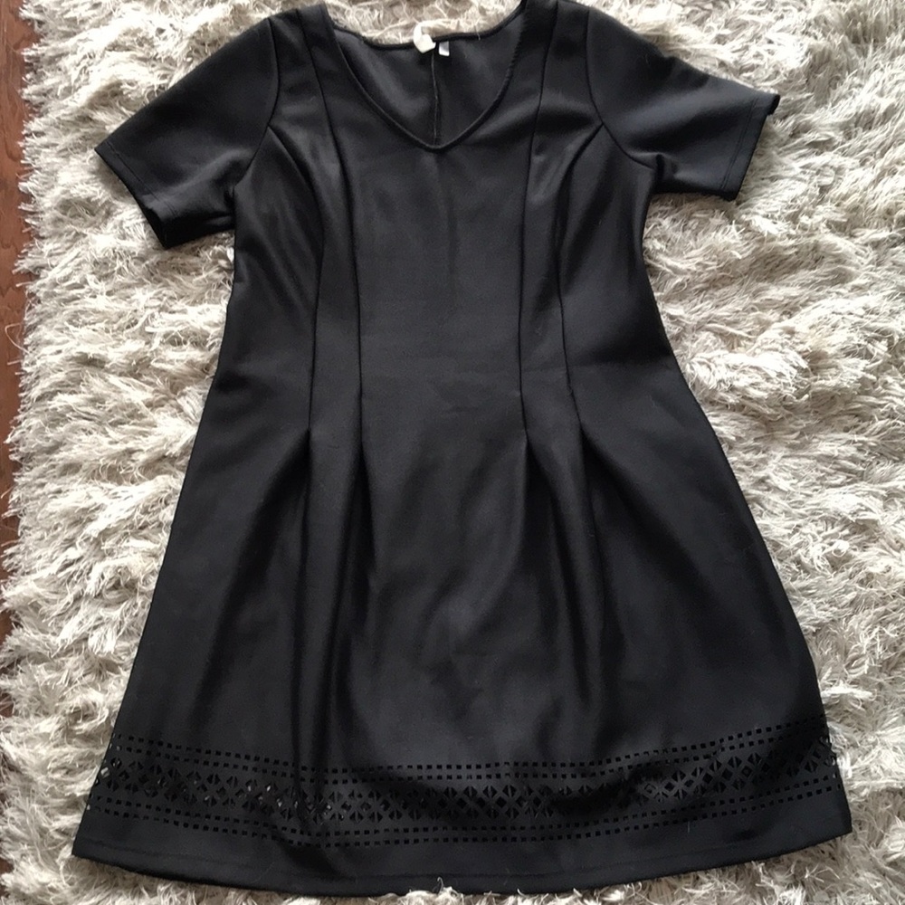 A Line Black Dress with Laser Cut Trim